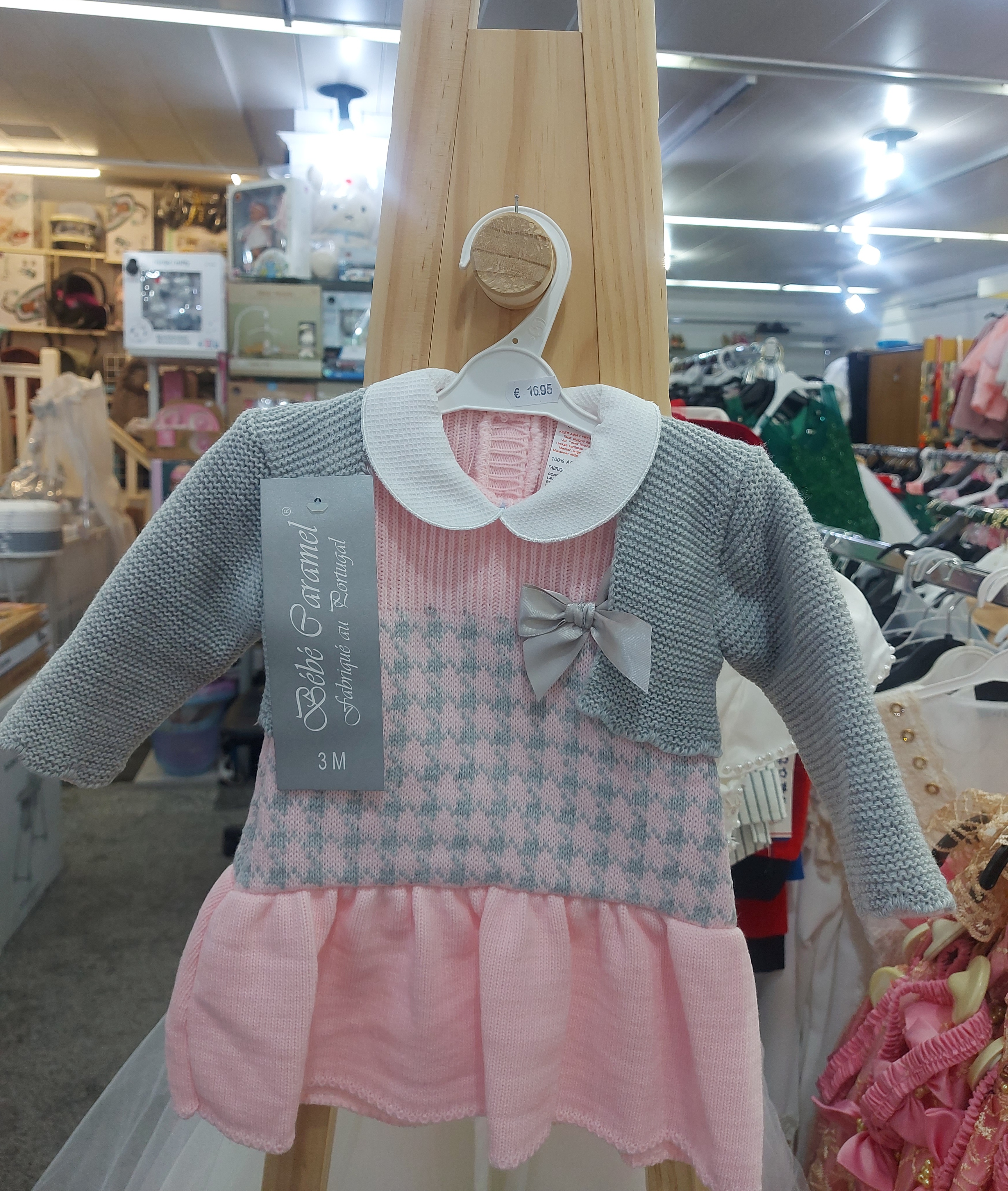 Babyjurk gebreid grijs/ rose